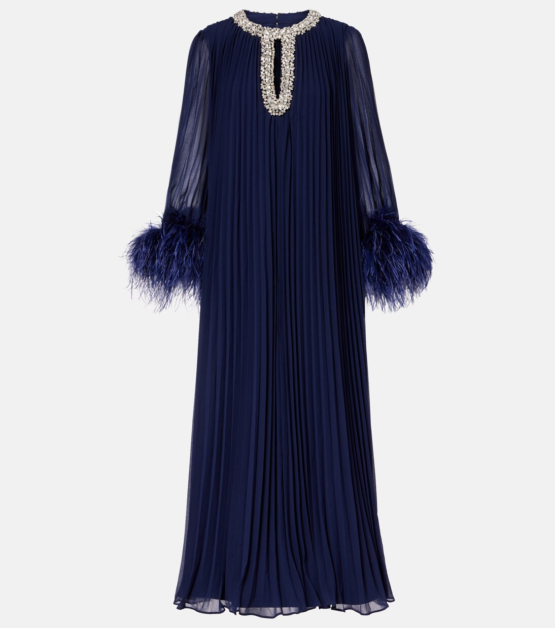 Embellished feather-trimmed chiffon maxi dress | Mytheresa (UK)