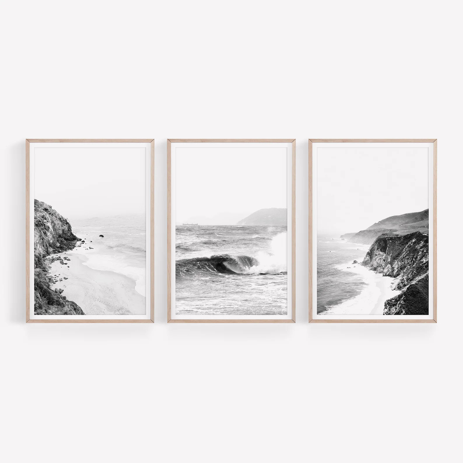 Coastal Set of 3 Prints, Black and White Beach Photos, California Coast Print, Set of 3 Wall Art,... | Etsy (US)