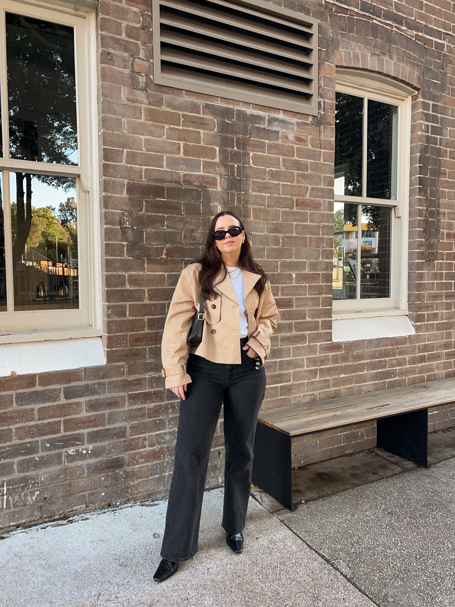 Showpo cropped trench: size 14
Uniqlo white tee: size XL
H&M high wide jeans: size 16 (runs small)
Tony Bianco boots
Celine sunglasses 

#LTKmidsize #LTKwinter #LTKaustralia