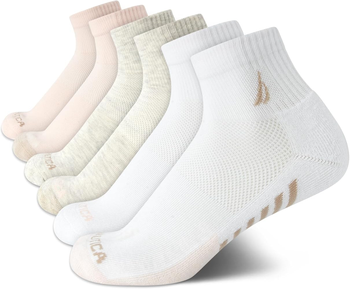 Nautica Women’s Quarter Socks - 6 Pack Performance Cushioned Comfort High Quarter Athletic Sock... | Amazon (US)
