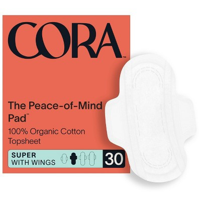 Cora Organic Cotton Ultra Thin Fragrance Free Pads with Wings for Periods - Super Absorbency - 30ct | Target