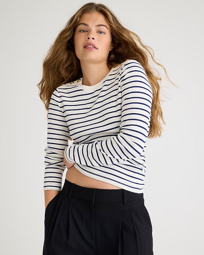 Perfect-fit long-sleeve crewneck T-shirt with buttons | J.Crew US