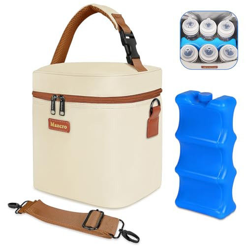 Mancro Breast Milk Cooler Travel Bag with Ice Pack, Insulated Baby Bottle Bag Fits for 6 Baby Bottles Up to 9 Ounce with Detachable Shoulder Strap, Breastmilk Cooler for Working Mom or Daycare, Beige | Amazon (US)