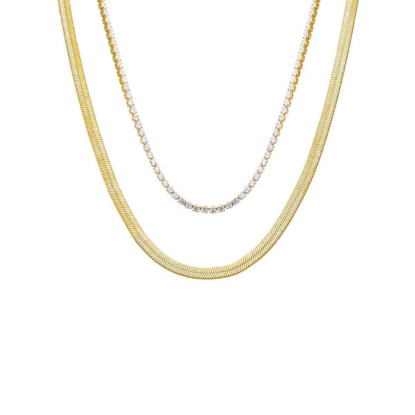 Two In One Tennis X Herringbone Necklace | Adina Eden
