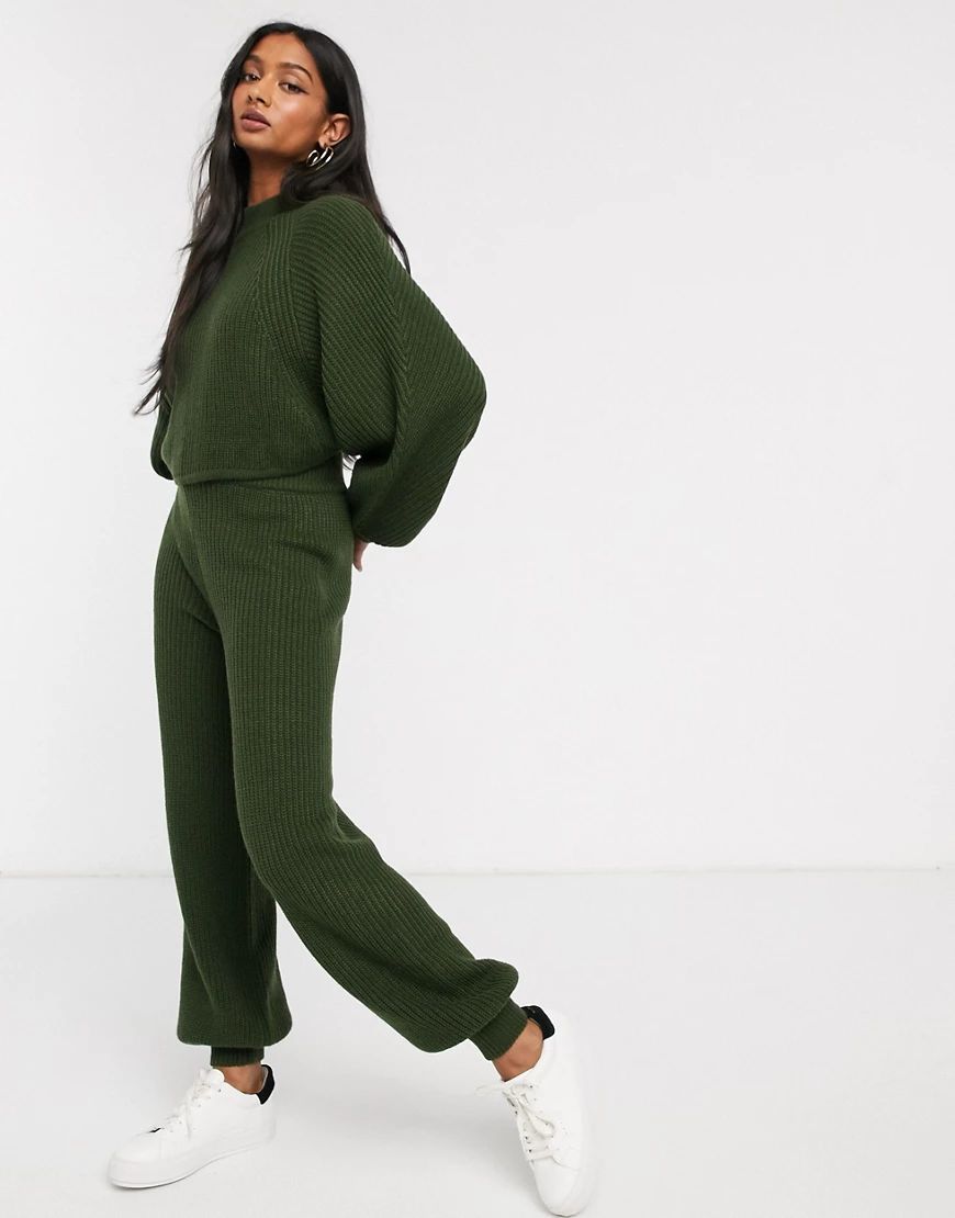 Micha Lounge knitted jogger coord with ribbed cuff-Green | ASOS (Global)