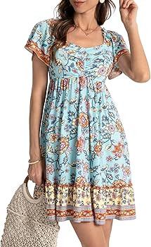 MSBASIC Womens Summer Dresses Sweetheart Neckline Boho Sundress Midi Ruffle Sleeve Vacation Dress | Amazon (US)