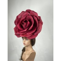 Sale 18""-19"" Over Size Burgundy Rose Headband Wedding Kentucky Derby Darck Red Coctail Hat Couture | Etsy (US)