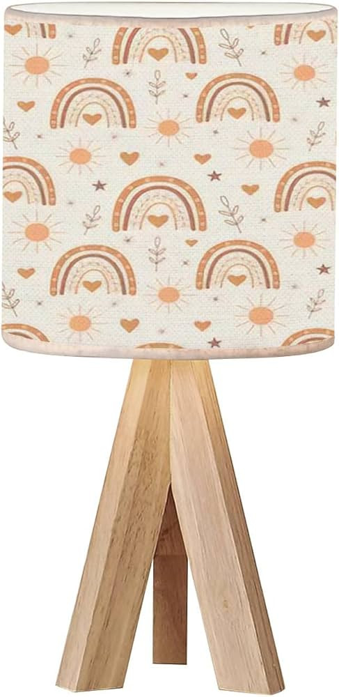 Tripod Bedside Desk Table Lamp Cute Boho Rainbow Seamless Sun Hearts Stars Terracotta Brown Peach... | Amazon (US)