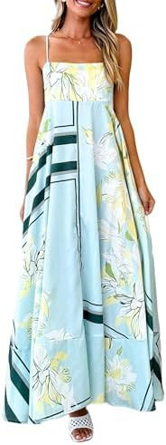 Women Boho Floral Maxi Dress Spaghetti Strap Smocked Back Flowy Dress Sleeveless Aline Long Sundr... | Amazon (US)