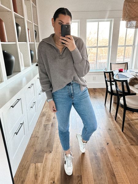 Wearing my favorite Amazon pullover ❤️ I’m in the medium, TTS but looser fit.

My Madewell mom jeans are under $100! $88 on Madewell rn. Fit is TTS. They’ll fit snug at first but stretch with wear! 

#LTKunder100