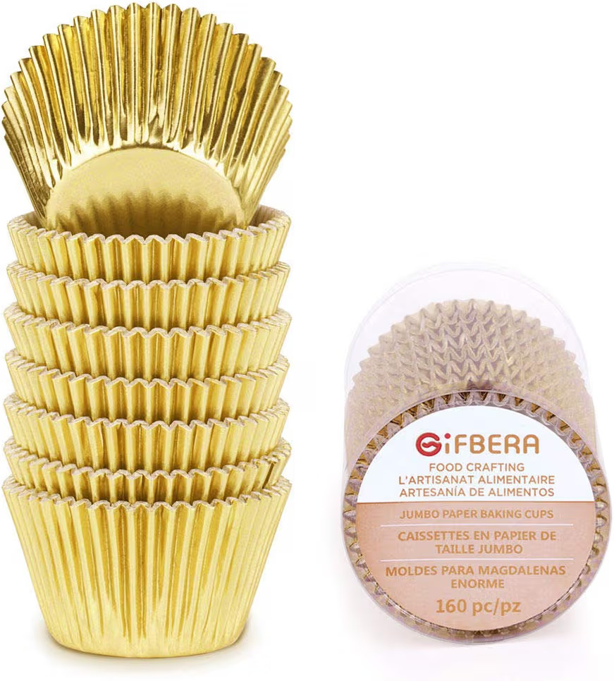 Gifbera Gold Foil Jumbo Cupcake Liners Metallic Large Muffin Baking Cups, 160-Count | Amazon (US)