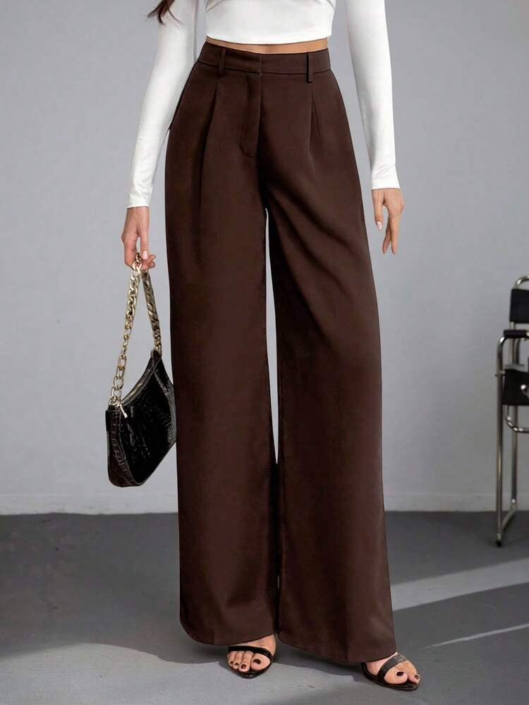 SHEIN Tall Casual Versatile Solid Color High Waisted Wide Leg Pants,Tall Casual Autumn And Winter... | SHEIN