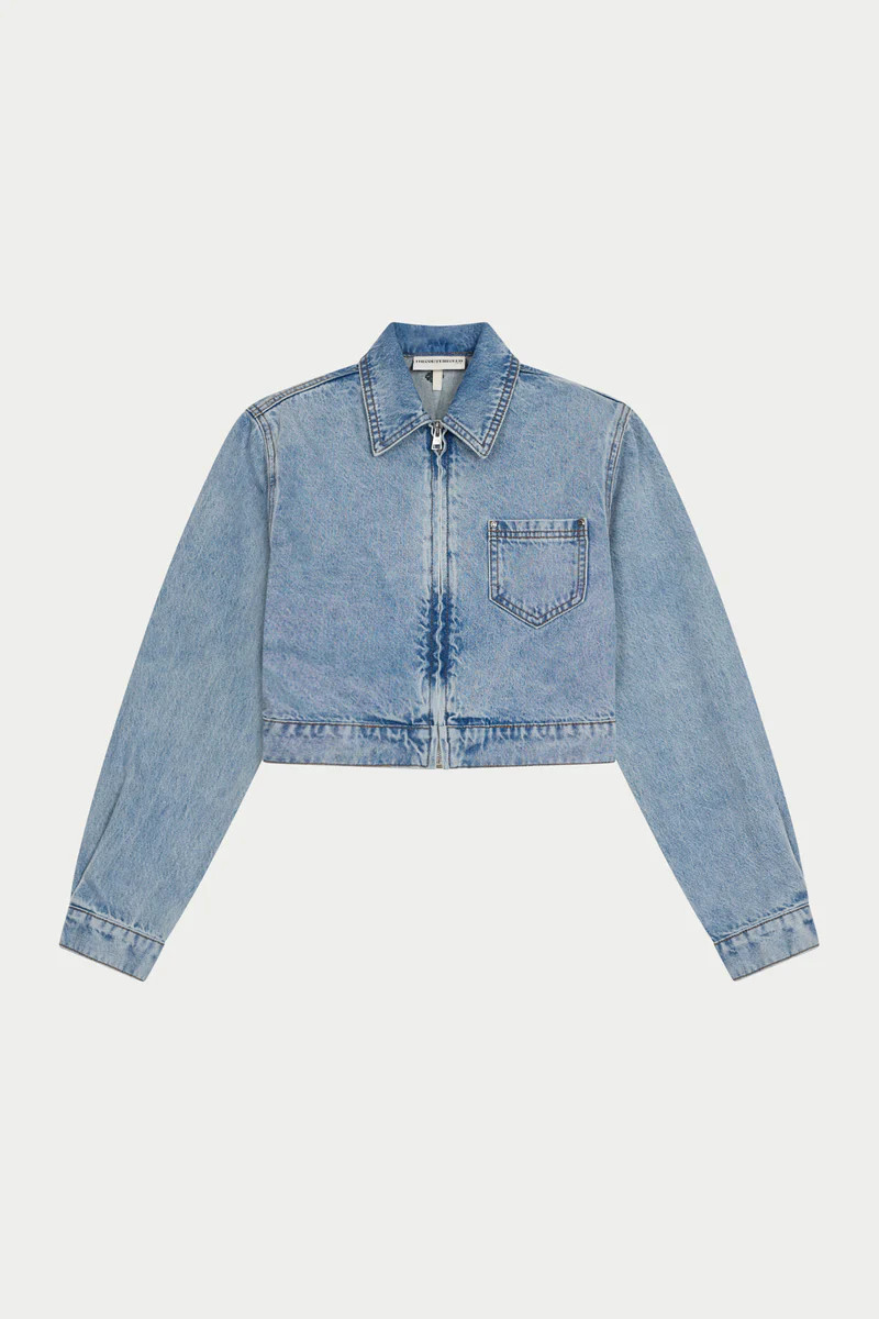 ZIP THROUGH DENIM JACKET - MID BLUE WASH | The Couture Club