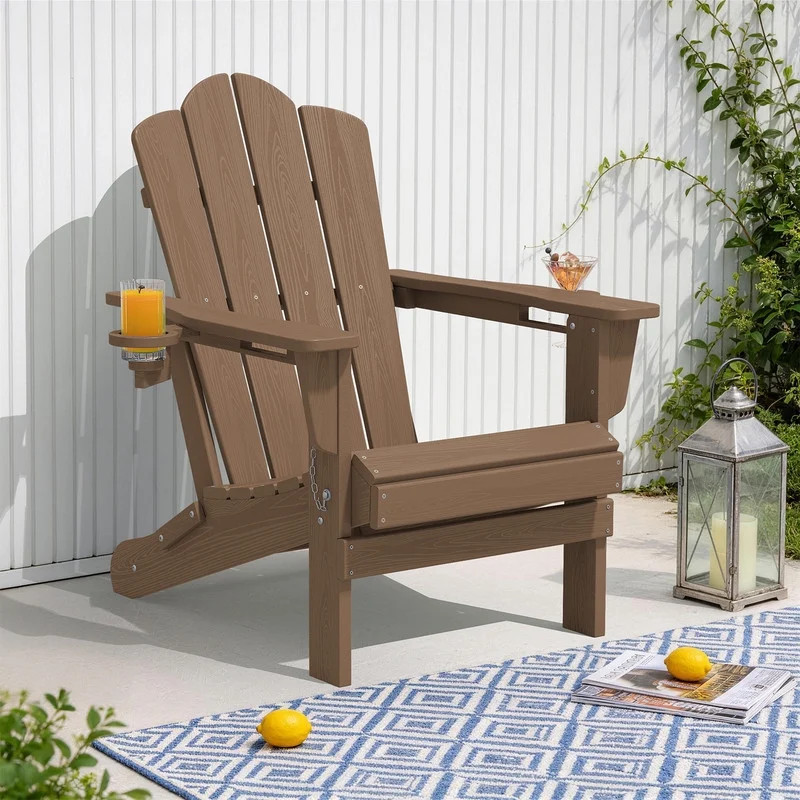 LOYALICE Outdoor Patio Folding HDPE Resin Adirondack Chair with Double Cup Holder, Brown - Walmar... | Walmart (US)