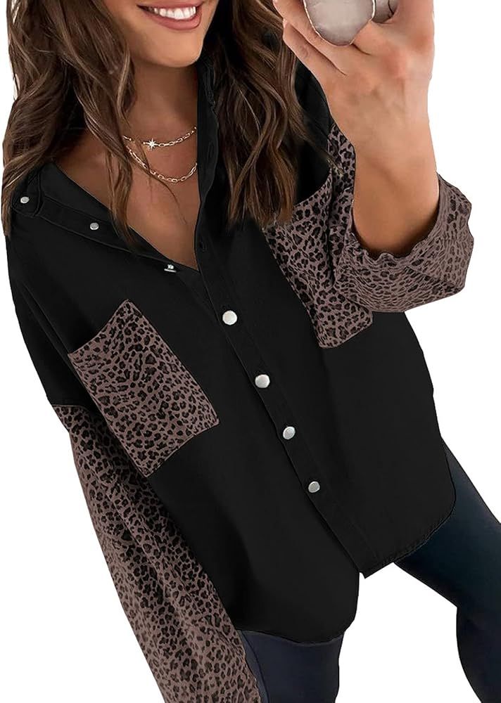 Asvivid Casual Leopard Denim Jacket for Women Long Sleeve Oversized Jean Jacket Boyfriend Trucker... | Amazon (US)