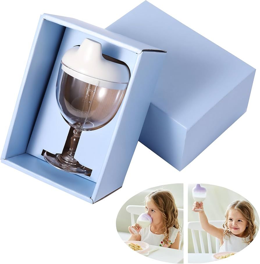 Mokde Mondge Wine Glass Sippy Cup Plastic Goblet Cup Beverage Mug Milk Bottle with Lid for Baby K... | Amazon (US)