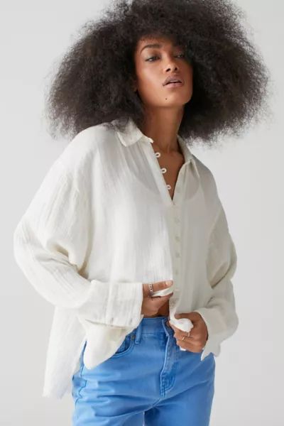 UO Addison Button-Front Blouse | Urban Outfitters (US and RoW)