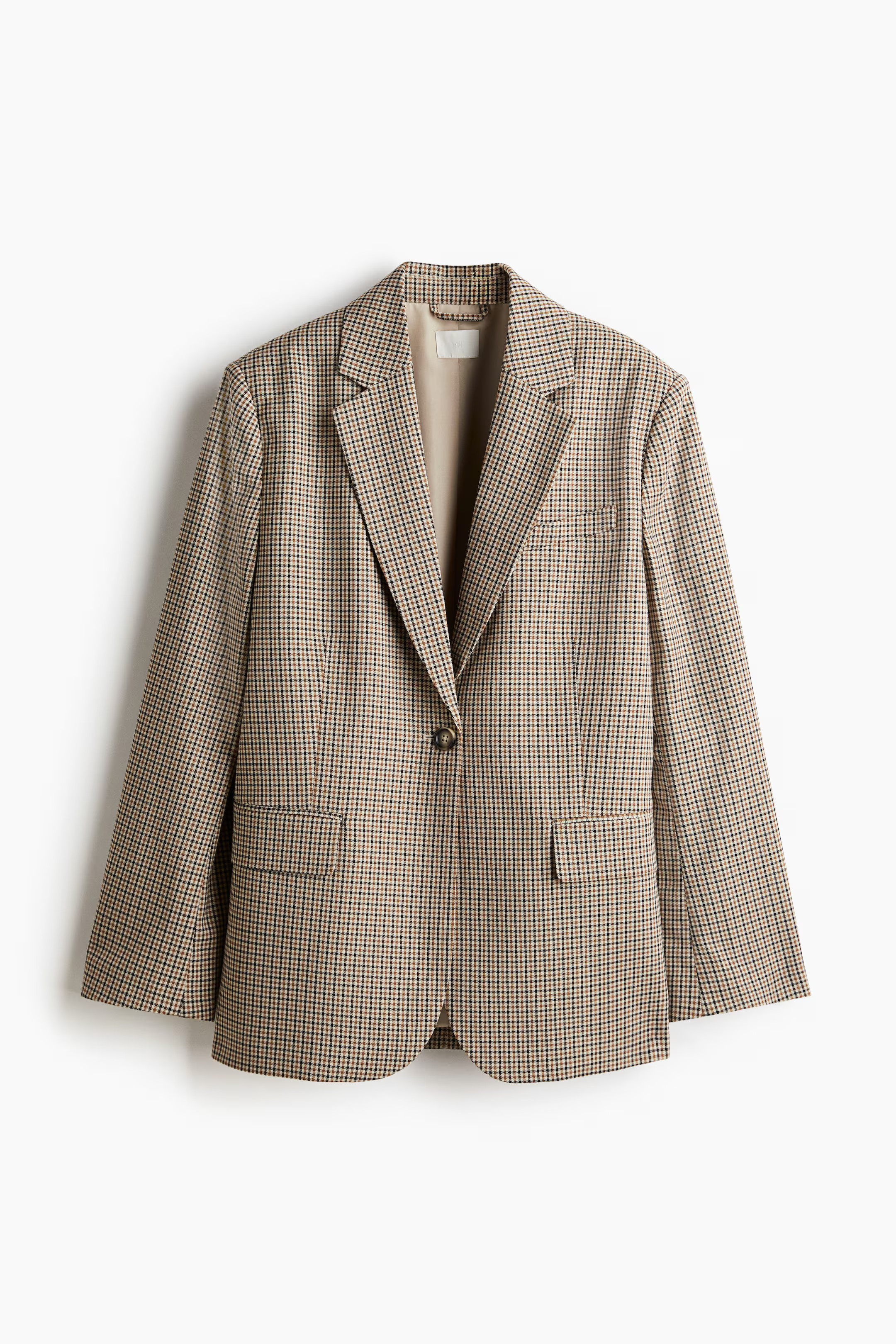 Loose-fit blazer - Beige/Checked - Ladies | H&M GB | H&M (UK, MY, IN, SG, PH, TW, HK)