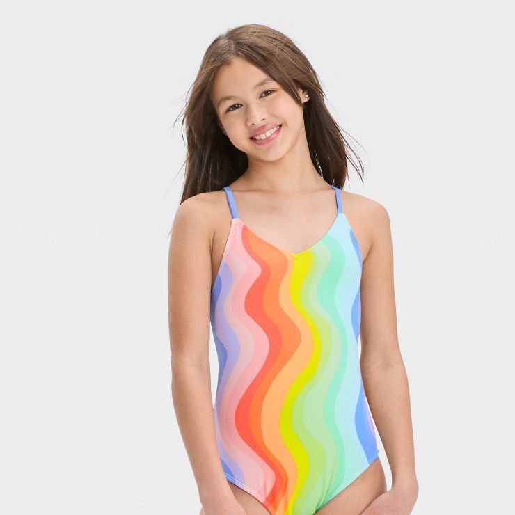 Girls' Striped Wavy Fun One Piece Swimsuit - art class™ | Target