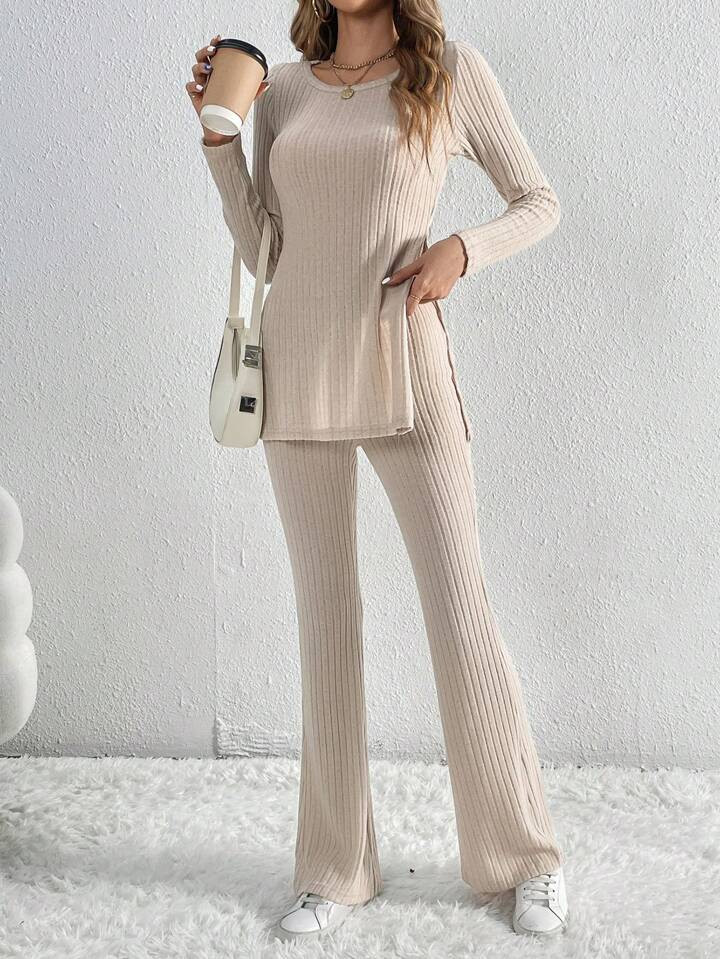 SHEIN Tall Split Hem Tee & Flare Leg Pants | SHEIN