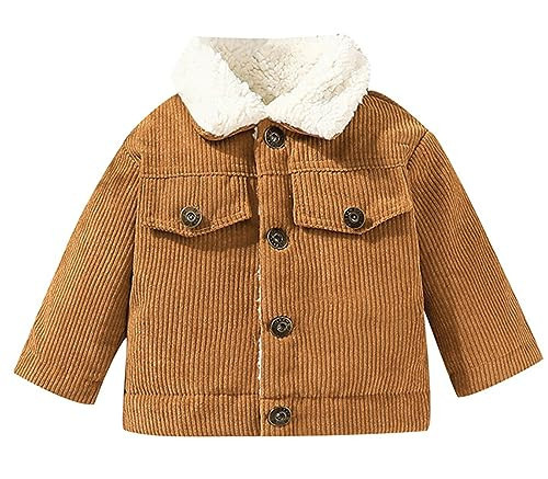Happy Cherry Corduroy Coat for Kids Baby Girl Boy Long Sleeve Button-Down Casual Jacket Fall Winter Sherpa Fleece Lined Outwear Brown 12-18 Months | Amazon (US)