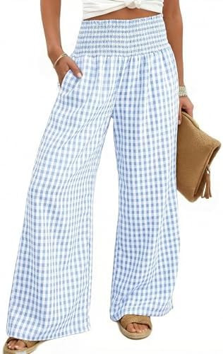 Dokotoo Womens Striped Gingham Pants 2026 Casual Pants Cute Comfy Bottoms with Pockets Plaid Outf... | Amazon (US)