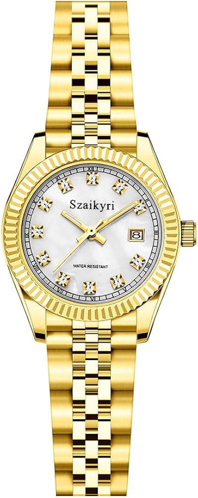 Classic Watch for Women with Solid Stainless Steel Band and Calendar Water Resistant | Amazon (US)