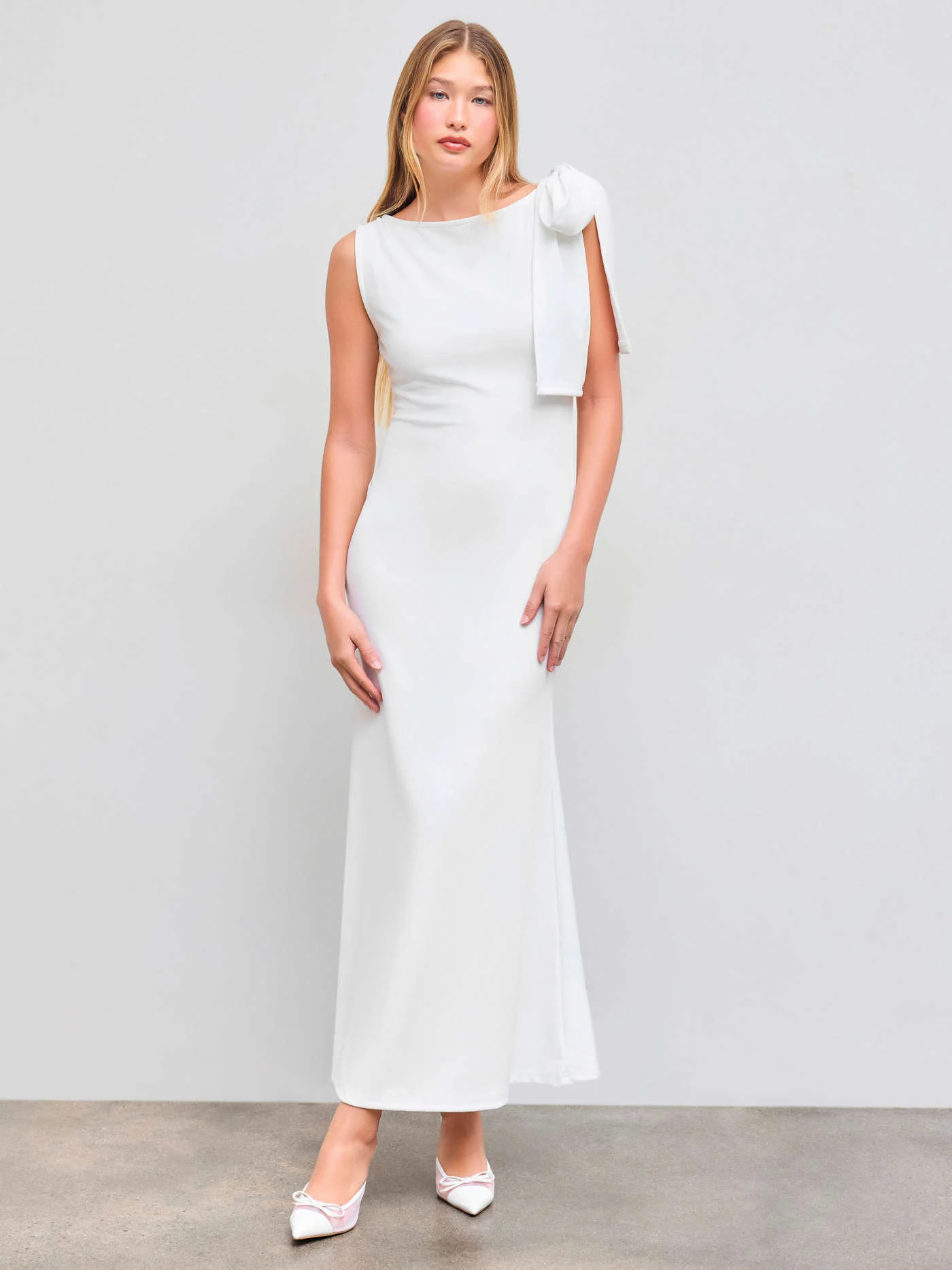 Boat Neck Solid Bowknot Maxi Dress | Cider