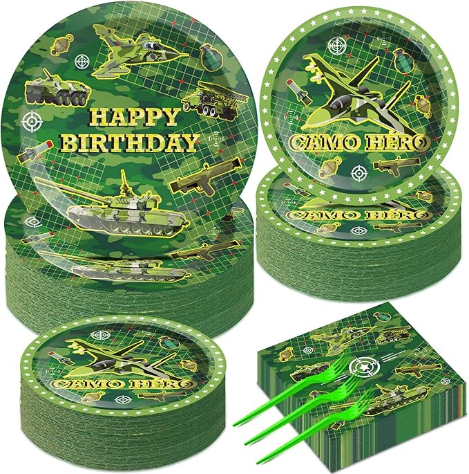 50 Guests Army Birthday Party Decorations Camo Birthday Party Supplies Army Party Plates and Napk... | Amazon (US)