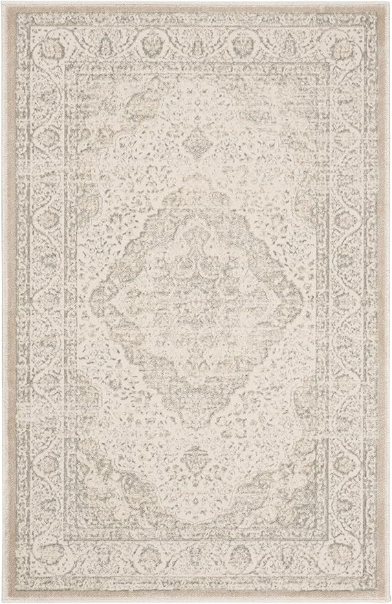 SAFAVIEH Noble Collection Accent Rug - 4' x 5'7", Silver & Cream, Distressed Viscose Design, Idea... | Amazon (US)
