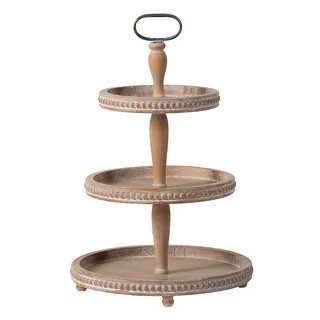 A&B Home Whitewash Tan 3-Tier Wood Bead Trim Tray | Bed Bath & Beyond