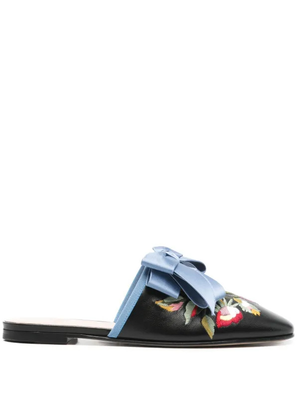 Valentino Garavani floral-embroidered Mules | Black | FARFETCH | Farfetch Global