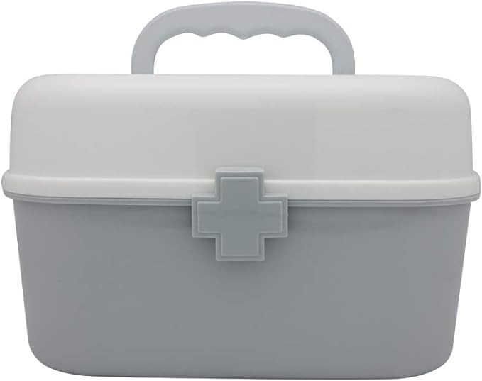 Plastic First Aid Storage Box Container Bin with Removable Tray and Portable Handle, Family Emerg... | Amazon (US)