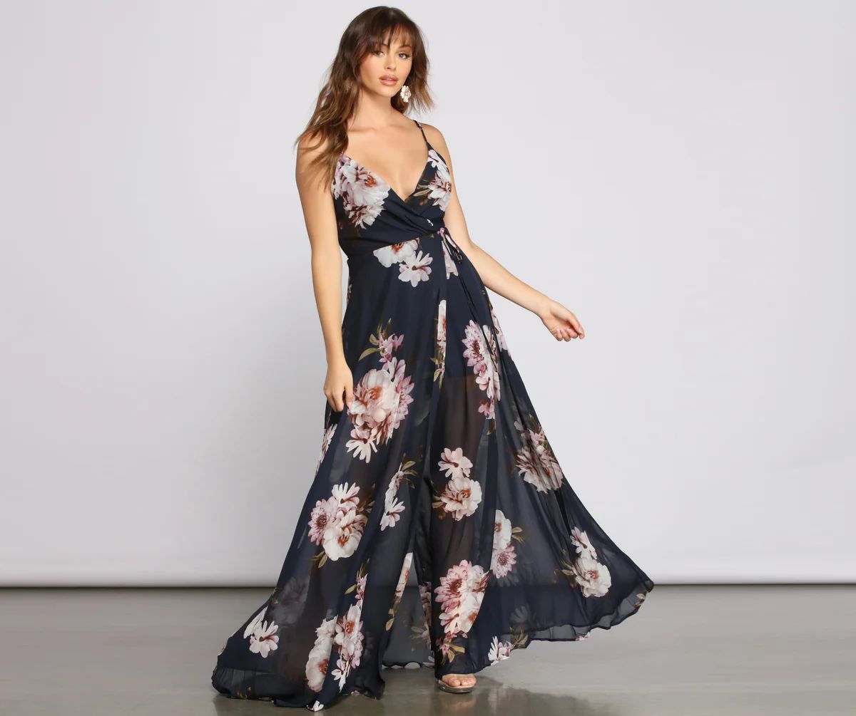 Breanne Printed Floral Chiffon A-Line Dress | Windsor Stores