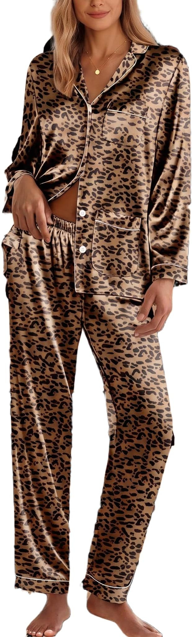 Ekouaer Womens Pyjamas Silk Botton Up Long Sleeve Pjs Set | Amazon (UK)