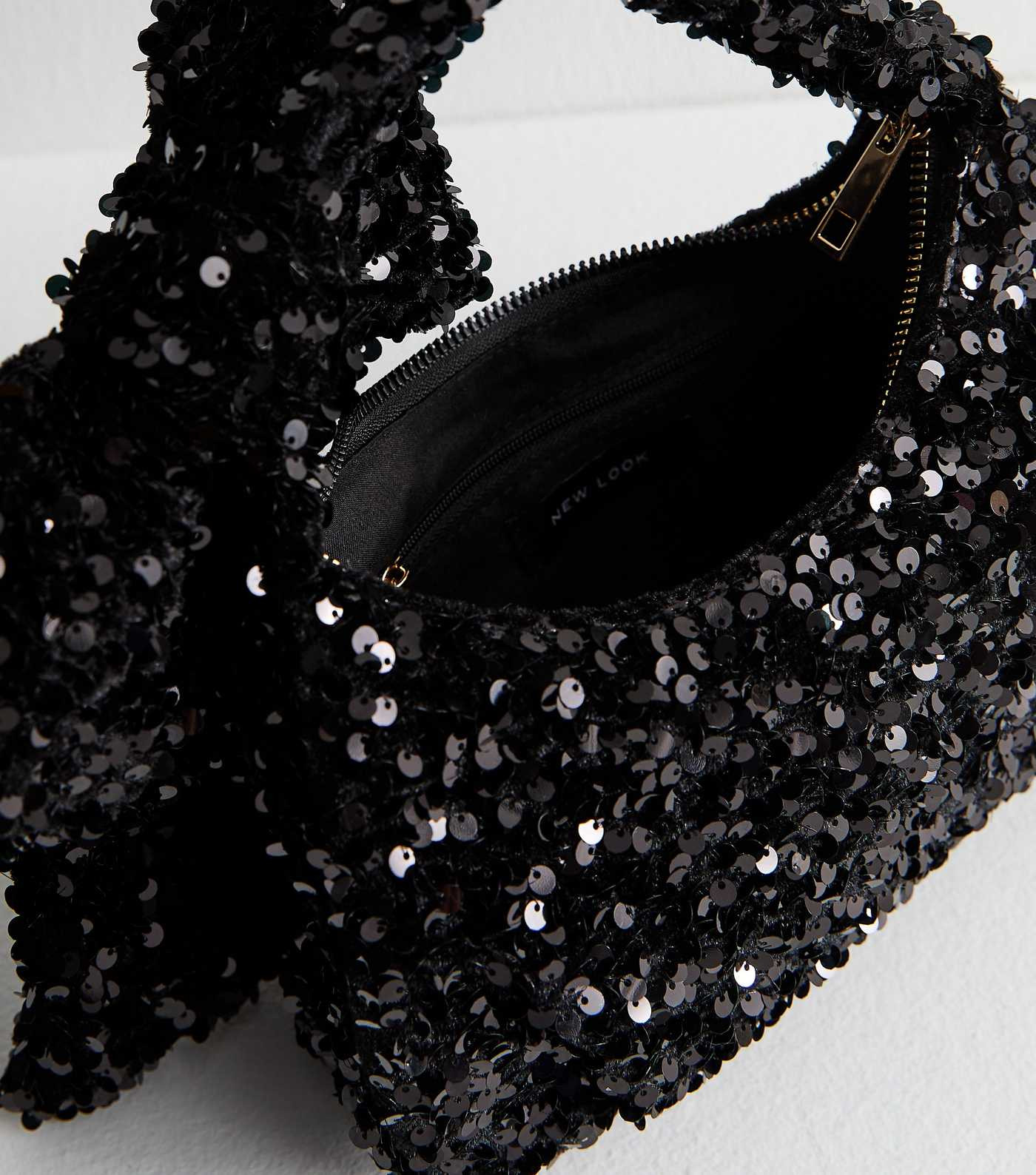 Black Sequinned Bow Appliqued Hand Bag | New Look | New Look (UK)