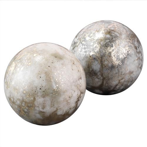 Pearce Modern Classic Silver Marble Orb Bookends | Kathy Kuo Home