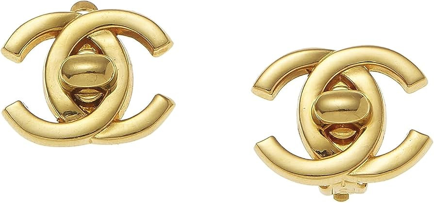 Pre-Loved Gold 'CC' Turnlock Earrings Medium, Gold | Amazon (US)