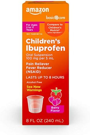 Amazon Basic Care Children's Ibuprofen Oral Suspension 100 mg per 5 mL (NSAID), Orange, Berry, 8 Fl  | Amazon (US)