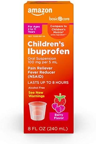 Amazon Basic Care Children's Ibuprofen Oral Suspension 100 mg per 5 mL (NSAID), Orange, Berry, 8 Fl  | Amazon (US)