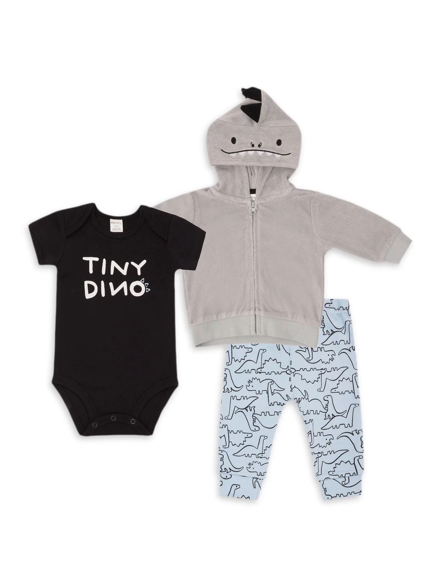 PL Baby by Petit Lem Baby Boy Hooded Dinosaur Jacket, Bodysuit & Pants Outfit Set, 3pc | Walmart (US)