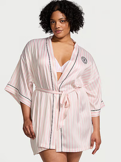 Satin Short Piped Robe, Print, M/L - Women's Robes - Victoria's Secret | Victoria's Secret (US / CA )