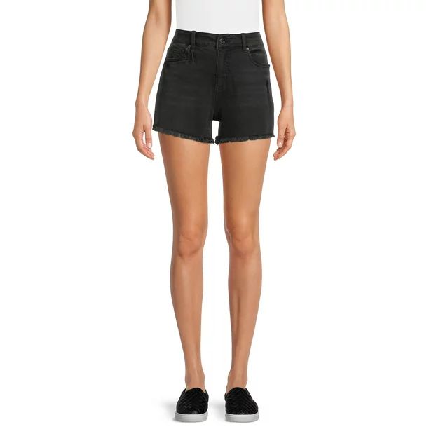 Time and Tru Women's High Rise Frayed Hem Denim Short - Walmart.com | Walmart (US)