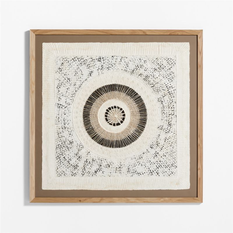 "Circulo de Papel" by Julio Laja Chichicaxtle 43"x43" in White Oak Frame Hand-Crafted Paper Wall ... | Crate & Barrel