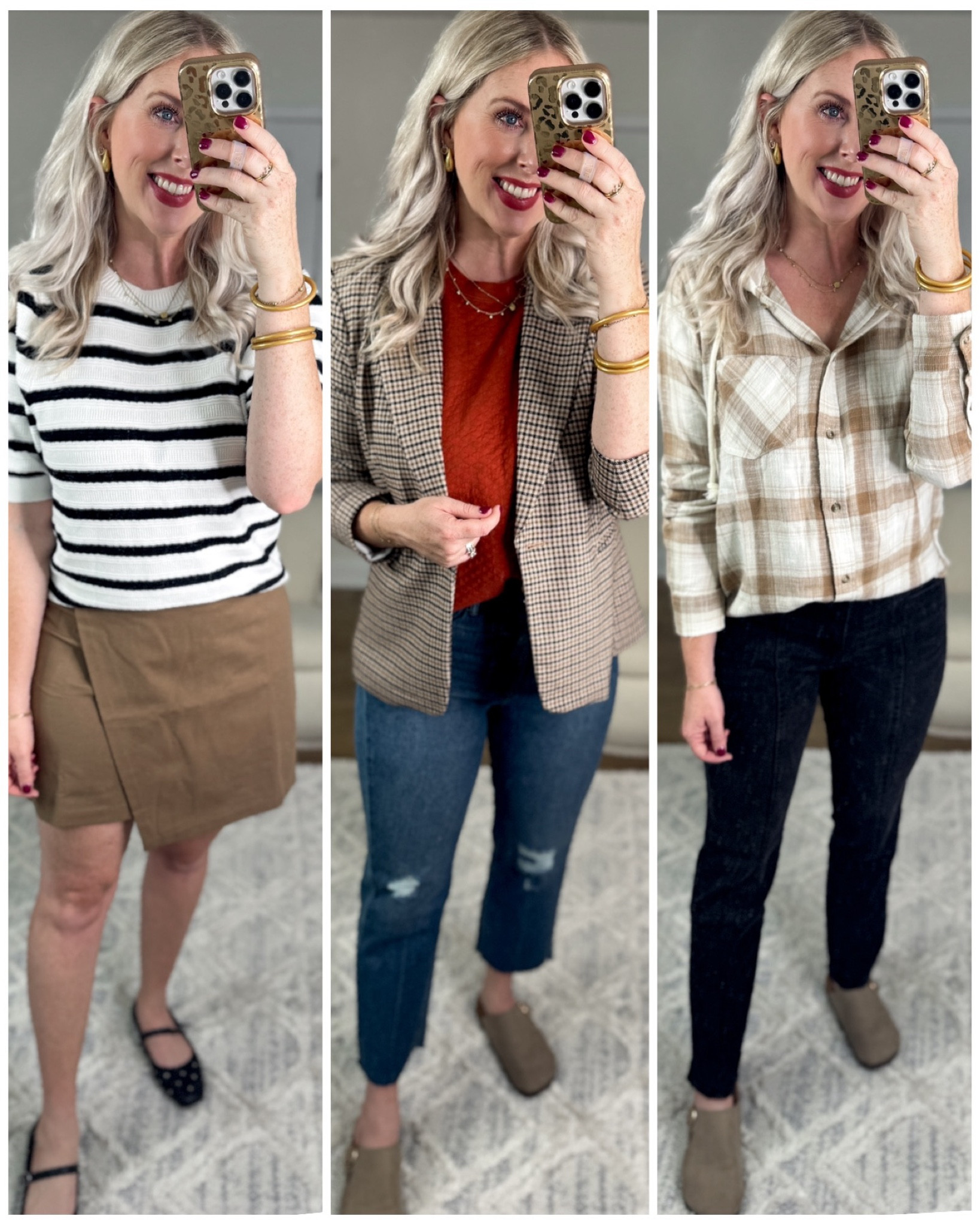 Daily try on, Walmart outfit, Walmart fashion, Walmart try on, fall style, teacher outfit, workwear; plaid flannel, black jeans, plaid blazer, striped sweater 

Medium in everything! 

#LTKFindsUnder50 #LTKSeasonal #LTKWorkwear