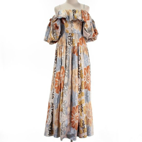 Ulla Johnson NWT Izra Off-the-Shoulder Puff Sleeve Midi Dress Sz 4 Ocean Jasper | Poshmark