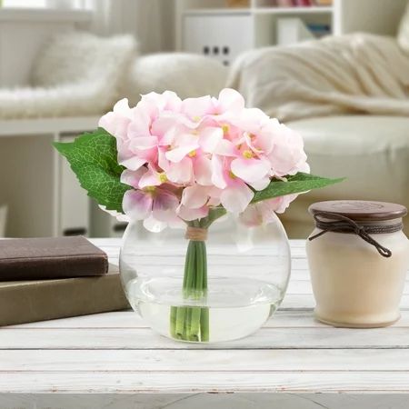Hydrangea Artificial Floral Arrangement with Vase and Faux Water- Fake Flowers for Home Decor, Weddi | Walmart (US)