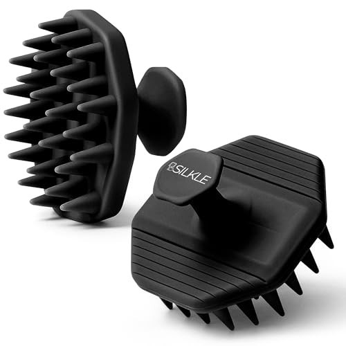 SILKLE Silicone Scalp Scrubber - Massage Shampoo Brush, Soft Bristles for Hair Growth & Dandruff Removal - Ergonomic Design, Wet & Dry Use, Deep Cleansing Scalp Exfoliator for All Hair Types - Black | Amazon (US)