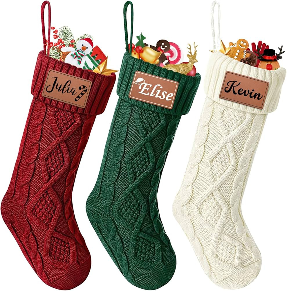Dreamdecor Personalized Christmas Stockings with Names Monogram, 18” Large Family Knitted Xmas ... | Amazon (US)
