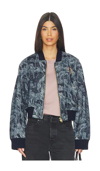 Kaytra Denim Bomber in Printed Indigo | Revolve Clothing (Global)